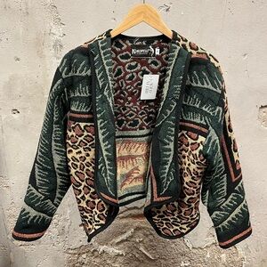Kokopelli New Mexico Collection Animal Print Safari Open Front Sweater Jacket S